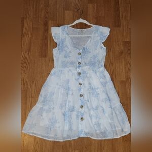 Sweet Wanderer Blue and White Floral Button Front Dress Size S